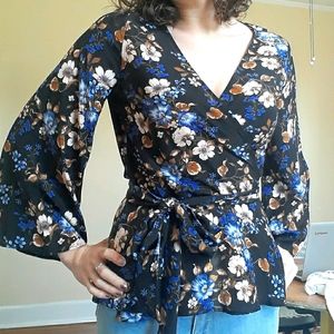 Amour Vert Silk Floral Wrap Blouse